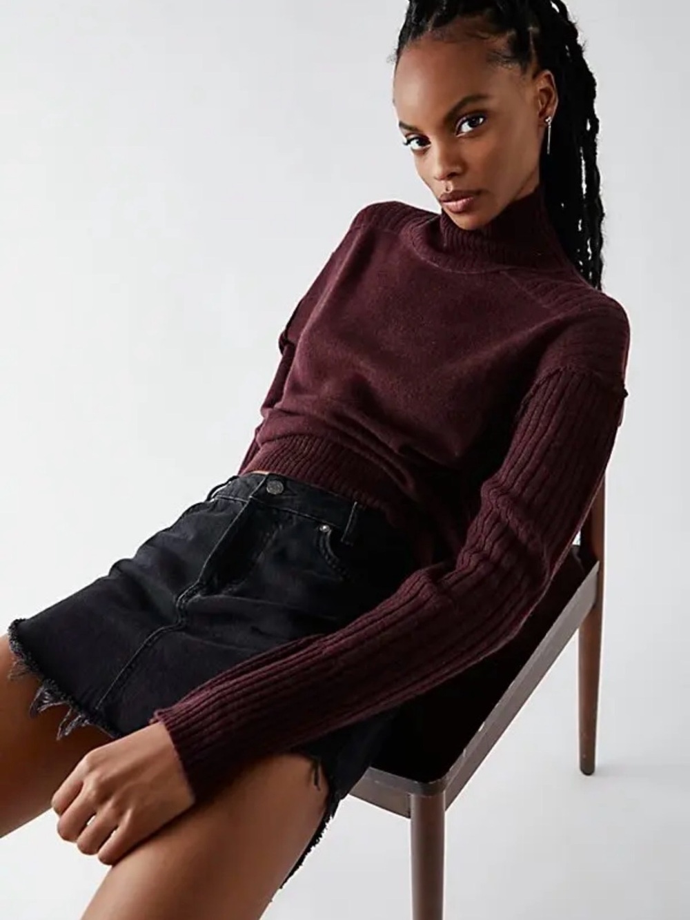 Free People|| Aubrey 100% Cashmere Turtleneck, Maroon/Wine, Medium.